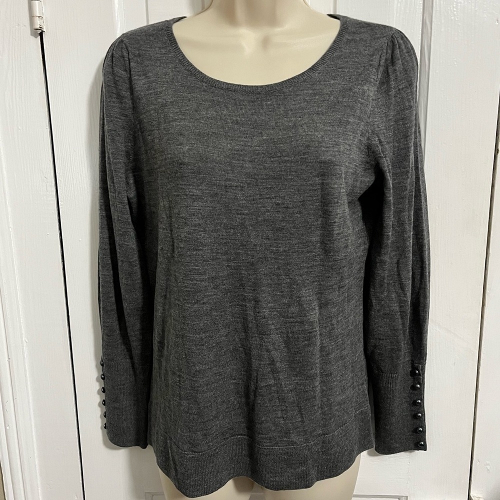 Talbots Pure Merino Wool Long Sleeve Sweater Knit Top Petite Small Gray I